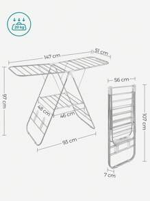 SONGMICS Clothes Airer, Foldable Clothes Drying Rack, Clothes Horse With Height-Adjustable Wings, Free-Standing Laundry Drying Rack, Indoor And Outdoor Use, Stainless Steel, White And Silver - Silver - View 5