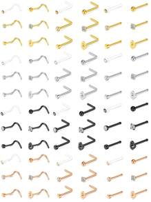 CIZME Bộ 6 khuyên mũi bằng thép không gỉ 20g, hình chữ L, hình xương mũi, khuyên xỏ khuyên mũi hình chữ L, đính đá CZ 2mm, khuyên mũi hình chữ L, dành cho nữ - 0,8 * 7 * 2mm - Xem 4