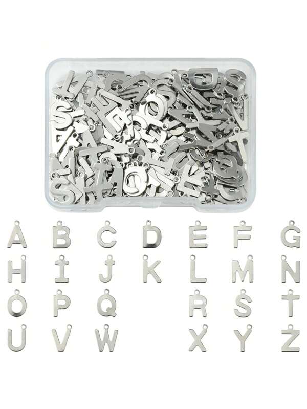200 Pieces Of 26 Alphabetical Stainless Steel Pendants, Letters A~Z Mixed And Shipped Randomly