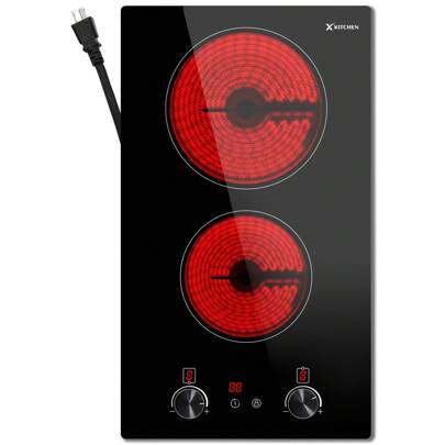 TAB 12inch Electric Radiant Cooktop Built-In 2 Burner 120V 1800W Electric Stove Top