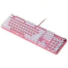 YINDIAO Pink Mechanical Keyboard With Blue Switch, Wired 104 Key Punk Style Keyboard For Gaming On Laptops Desktops