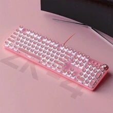 YINDIAO Pink Mechanical Keyboard With Blue Switch, Wired 104 Key Punk Style Keyboard For Gaming On Laptops Desktops