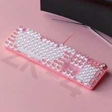 YINDIAO Pink Mechanical Keyboard With Blue Switch, Wired 104 Key Punk Style Keyboard For Gaming On Laptops Desktops