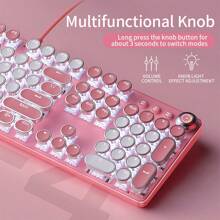 YINDIAO Pink Mechanical Keyboard With Blue Switch, Wired 104 Key Punk Style Keyboard For Gaming On Laptops Desktops