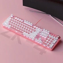 YINDIAO Pink Mechanical Keyboard With Blue Switch, Wired 104 Key Punk Style Keyboard For Gaming On Laptops Desktops