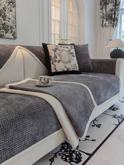 1入四季通用的鬆緊絨八字獵牙沙發坐墊,簡約現代風格,柔軟親膚,寵物友好,防污防滑沙發套,抗刮擦沙發保護罩,適用於客廳l形沙發和1/2/3/4座沙發（分開售賣）