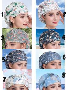 1 Pieza Gorro De Cocinero De Cocina Para Cocinar, Gorras De Sujeción De Cabello Para Enfermeras De Uniforme Ajustable De Calavera, Con Patrón De Frote De Restaurante Respirable Y Ajustable. Gorro Profesional Lavable Y Estampado Con Flores, Para Trabajo, Viajes, Escalada, Montar A Caballo, Fiesta O Uso Diario.