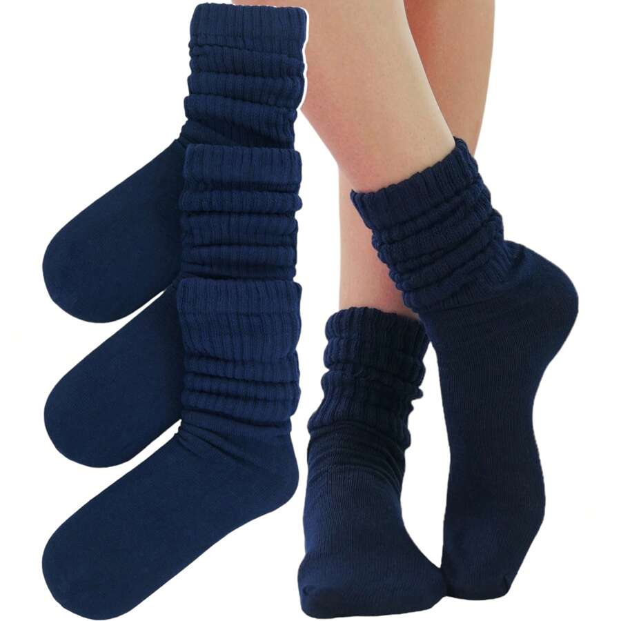ToBeInStyle Pack Of 3 Of Colorful Unisex Fashion Slouch Socks - Navy - View 1