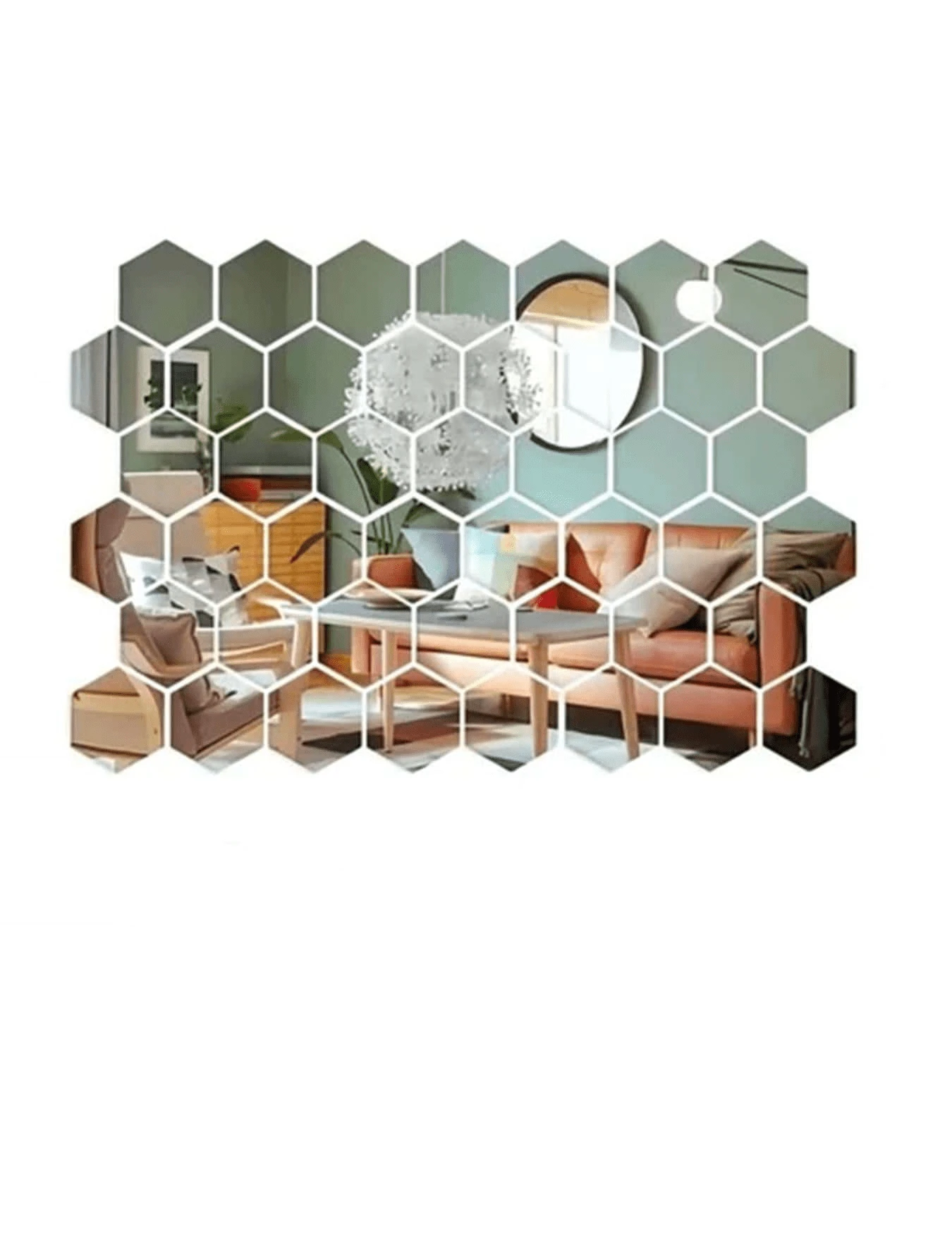45pcs Hexagon Acrylic Mirror Wall Stickers, High Transparency Glossy Acrylic Material, Minimalist Geometric Hexagon Mirror Pattern, Free Assembly Reflective Brightening Space Expansion, Suitable For Mirror Room Decor, Wall Decor, Bedroom Decor, Wall Mirrors, Wallpaper, Art Wall, Wall Sticker Scenes, Used For Indoor Wall Beautification Light Luxury Decor, Self-Adhesive Backing Easy Installation No Residue When Removed Enhancing Home Premium Quality - Silver - View 1