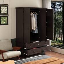 Armoire Wardrobe Closet With Mirror And 5 Drawers, Wardrobe Clothes Organizer With Hanging Rod And Shelves