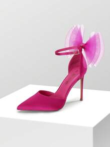 Women High Heels Strappy Closed Toe Stiletto Pointed Toe Mesh Bows Ankle Strap D'Orsay Prom Wedding Party Pumps Shoes Valentines