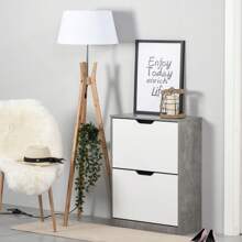HOMCOM Two Drawer Shoe Cabinet Home Storage Organiser W/ Groove Handles Adjustable Shelves Modern Boxy Rack Hallway Bedroom Furniture - Grey - View 2
