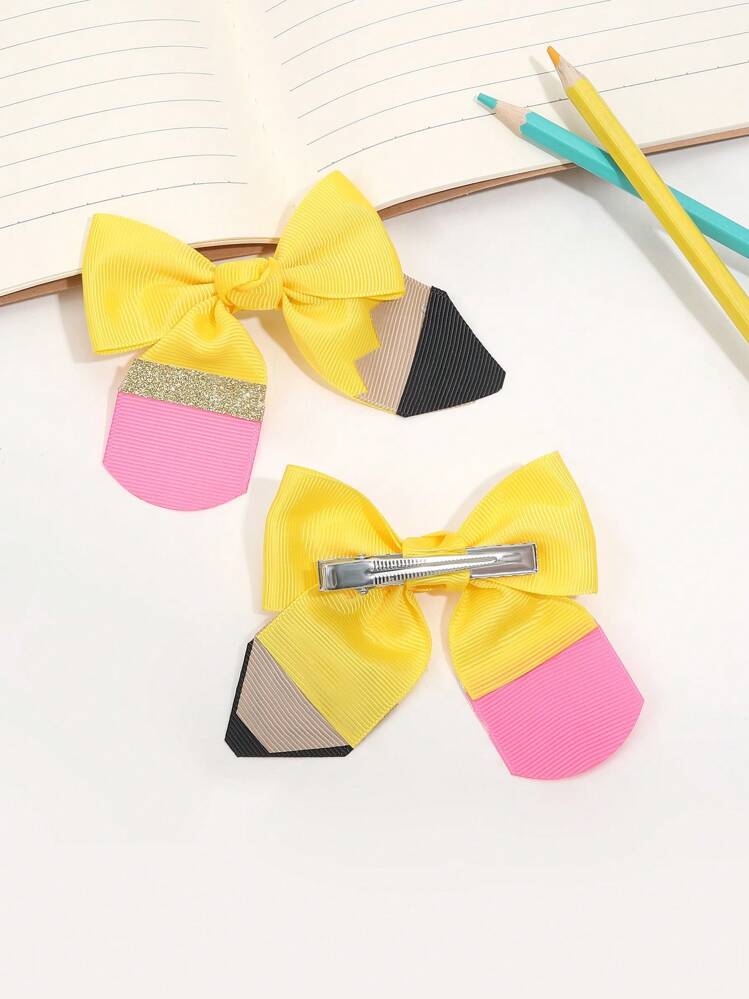 Conjunto de 2 piezas con pinzas para el cabello con lazos y cintas para accesorios del cabello de niñas para el regreso a la escuela - Multicolor - Ver 3