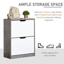 HOMCOM Two Drawer Shoe Cabinet Home Storage Organiser W/ Groove Handles Adjustable Shelves Modern Boxy Rack Hallway Bedroom Furniture - Grey - View 3