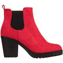 Women's Chelsea Boots Chunky Heel Ankle Boots Round Toe High Heel Ankle Booties - Red - View 2