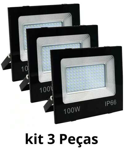 Kit 3 Refletores 100W Holofote A prova Dagua 6500k Branco