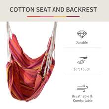 Outsunny Outdoor Hanging Rope Chair With Cotton Rope, Garden Hammock Chair With Wooden Support Bar Cotton Cloth, Portable Garden Chair For Patio & Tree - Red - View 3