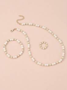 3 cái/bộ Cô gái Ngọc trai đính cườm Dây chuyền , Vòng tay Và Bộ nhẫn - Nhiều màu - Xem 2