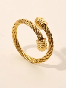 1pc Vintage Fashion Steel Wire & Stainless Steel Adjustable Ring - Yellow Gold - View 1