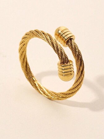 1pc Vintage Fashion Steel Wire & Stainless Steel Adjustable Ring