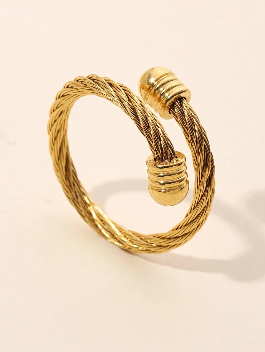 1pc Vintage Fashion Steel Wire & Stainless Steel Adjustable Ring - Yellow Gold - View 1