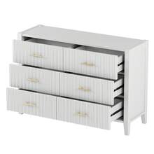 MERAX 6 Drawer Dresser With Metal Handle For Bedroom, Storage Cabinet With Vertical Stripe Finish Drawer, Black/White - trắng - Xem 6