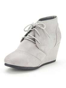Women's Wedge Boots Casual Fashion Lace Up Low Heel Ankle Booties Shoes - 淺灰色 - 查看 6