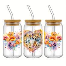 6 Pieces Uv Dtf Transfer Animals Fall In Love Design Sticker In 9.5inch*4.3inch For 16oz Libbey Glass Cups,Cheetahs In Love Coffee Diy Wrap Transfer Sticker Panda Penguin Parrot Pattern Glass Cup Waterproof Sticker Valentine Animal Bottle Sticker Adhesive Sticker-.Sun Protection And High Temperature Resistance, Three-Dimensional Solidity, Long-Lasting High Viscosity. Simple InstallationSize  (11x24cm) 4.3in X 9.4in - Multicolor - View 4