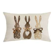 1入組復活節掛墊,圓點愛心兔子蝴蝶結裝飾靠墊套,適用於客廳沙發臥室床墊,不包含靠墊 - 卡其色 - 查看 5