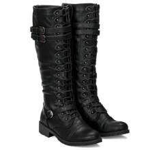 Women's Knee High Riding Boot Lace Up Boot Fashionable Buckle Wide Calf Knee High Boots Combat Boot - màu đen - Xem 1