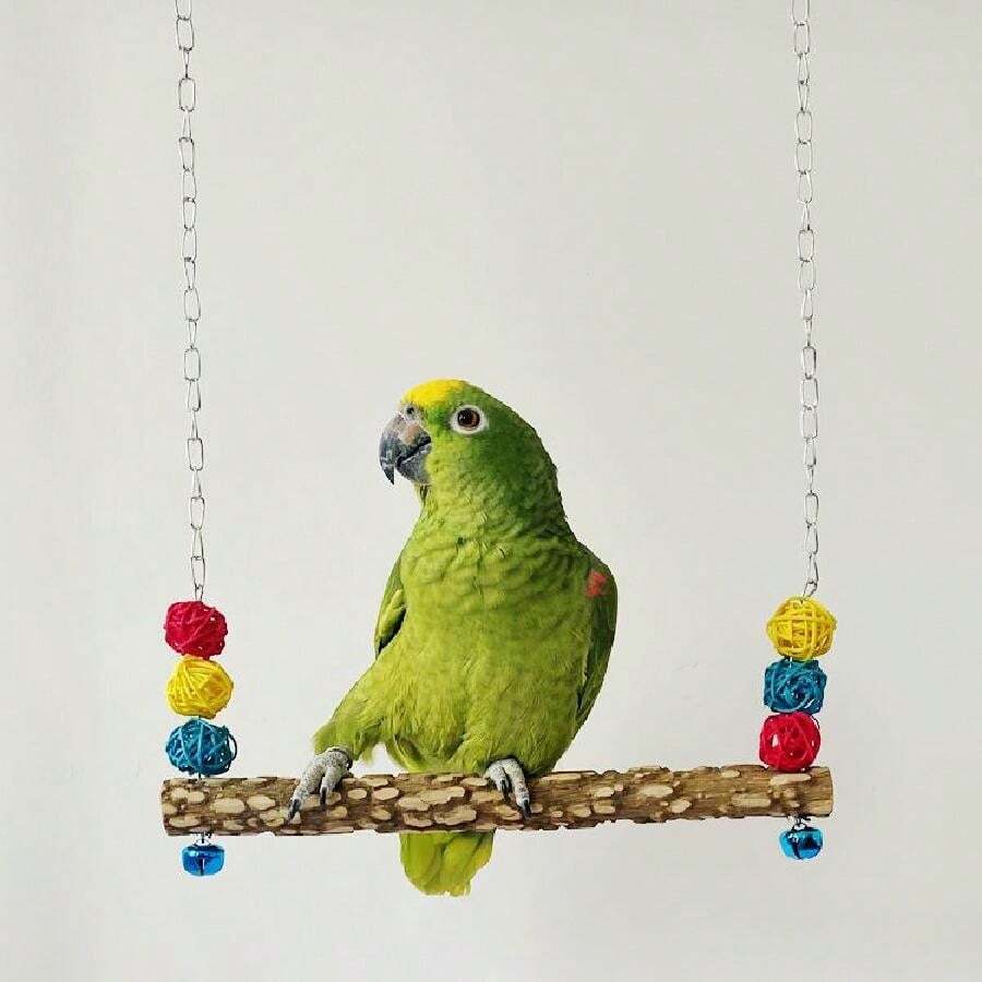 中大型鸚鵡玩具胡椒木立杆 With 鞦韆,公雞和母雞玩具,胡椒木棲木,鞦韆框,橋和梯子,隨機顏色 - 棕色 - 查看 1