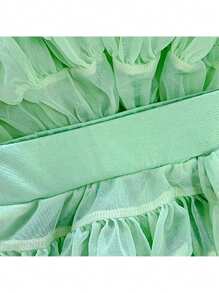1pc Young Girls' Lovely, Gorgeous, Sweet,  Heavy Duty Tulle Tutu Skirt With Flower Hem, Suitable For Ballet, Party, Dress-Up, Four Seasons - Green - View 5