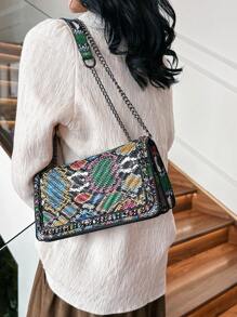 Fashionable Embroidery Thread Pu Colored Chain Shoulder Bag Women's Crossbody And Handbag - Multicolor - View 8