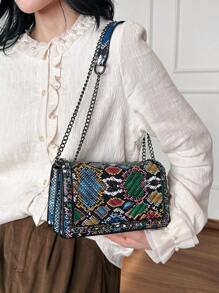 Fashionable Embroidery Thread Pu Colored Chain Shoulder Bag Women's Crossbody And Handbag - Multicolor - View 7