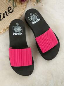 Women's Simple And Fashionable Dopamine Color Indoor Slippers, Light And Comfortable, Flat Heel, Pink Sandals, Perfect For Parties, Gatherings, Holidays, And The Beach.