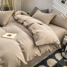 4pcs Super Soft Solid Color Bedding Set (1 Quilt Cover, 1 Bedsheet, 2 Pillowcases) For All Seasons - Apricot - View 5