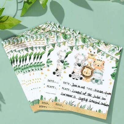 12张丛林动物狩猎主题纸质邀请卡，适用于性别揭晓派对、生日派对、婚礼、节日派对、圣诞节及其他场合