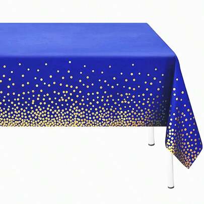 1Pc Rectangular Navy Blue Plastic Tablecloth Golden Dot Blue Table Cloths, 70.86X42.51 Inches Disposable Golden Polka Dot Confetti Dark Blue Table Cover For Wedding Anniversary Birthday Fine Dining Graduation Bridal Shower Baby Shower Party Decoration, Back To School Valentine Day