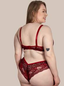 Plus Size Bra & Panty Sets - 紅色 - 查看 5