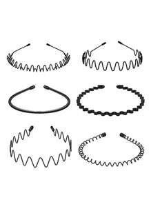 6pcs Teen' Wavy Metal Hair Hoops - Black - View 3