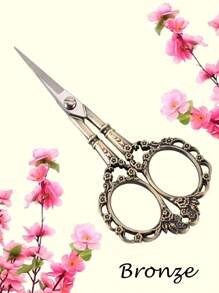 1 Pieza Tijeras Vintage De 4.6 Pulgadas Con Diseño De Flor De Ciruelo Para Recortar Cejas Hermosas