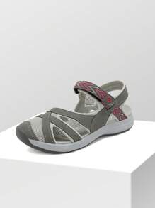 Women Summer Sport Athletic Sandals, Soft Bottom Beach Sandals  With Hook-And-Loop, Sporty Outdoor Hiking Sandals - Xám - Xem 5