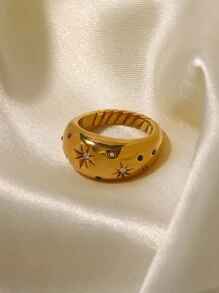 Uworld 1pc Fashionable And Personalized Stainless Steel Star Radiating Texture Closed Ring - Multicolor - View 4