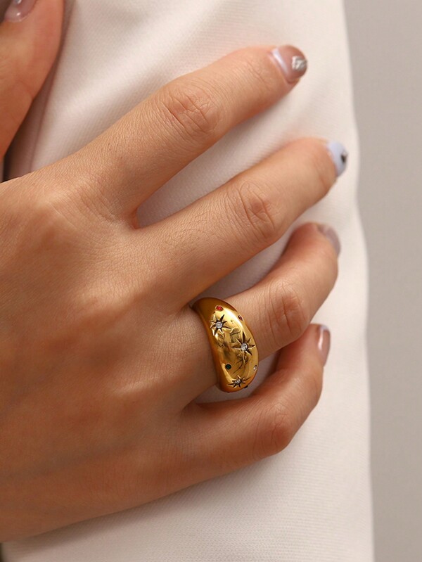 Uworld 1pc Fashionable And Personalized Stainless Steel Star Radiating Texture Closed Ring