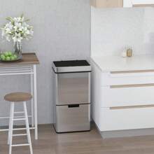 HOMCOM 72L Recycling Sensor Bin Stainless Steel 3 Compartments For Both Wet/Dry Waste W/Removable Lid  Kitchen Home