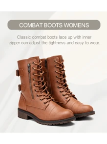 Comfyshoes Women's Combat Boots, Mid Calf Boots, With Card Wallet Pocket - 棕色 - 查看 6