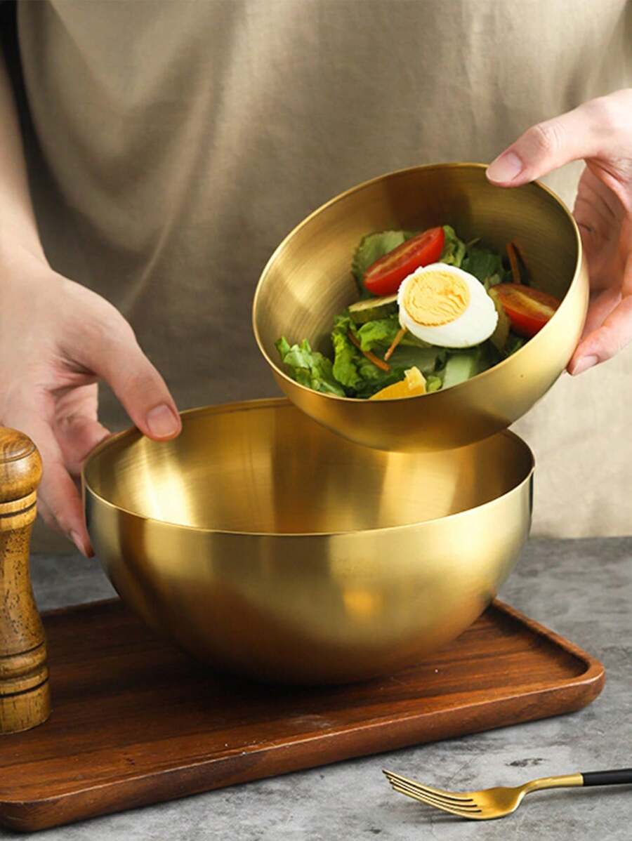 1 件金色不锈钢沙拉碗、晚餐碗、大碗、厨房、圣诞礼物、学校用品 - 金色 - 查看 1