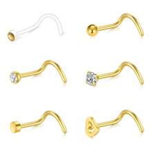 CIZME Bộ 6 khuyên mũi bằng thép không gỉ 20g, hình chữ L, hình xương mũi, khuyên xỏ khuyên mũi hình chữ L, đính đá CZ 2mm, khuyên mũi hình chữ L, dành cho nữ - 0,8 * 7 * 2mm - Xem 11