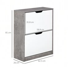 HOMCOM Two Drawer Shoe Cabinet Home Storage Organiser W/ Groove Handles Adjustable Shelves Modern Boxy Rack Hallway Bedroom Furniture - Grey - View 9