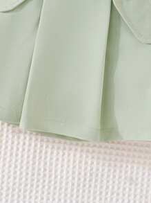 3 件套儿童年轻女孩返校时尚甜美服装夏季新款纯色镂空网眼吊带背心和百褶裙套装 - 綠色 - 查看 7